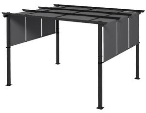 Gazebo Pergola 3x3.5 m con 3 Tettucci Regolabili in Acciaio e Poliestere Anti UV Grigio