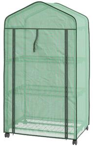Mini Serra da Giardino con Copertura in PE 69x49x130cm 3 Ripiani e Ruote Verde
