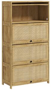 Mobile Cucina in stile Boho con 4 Ante a Ribalta 70x32x132.8 cm in Truciolato e Rattan