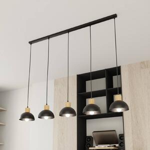 EMIBIG LIGHTING Lampada a sospensione Seco, lunghezza 116 cm, nero, metallo/legno, a 5 luci