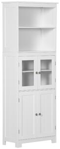 Mobile Dispensa con 2 Ripiani Aperti e 2 Armadietti con Ante 60x30x162 cm in MDF e Vetro Bianco