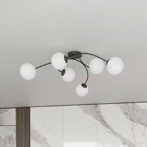 EMIBIG LIGHTING Plafoniera Vibra, opale/nero, lunghezza 97 cm, vetro, a 6 luci
