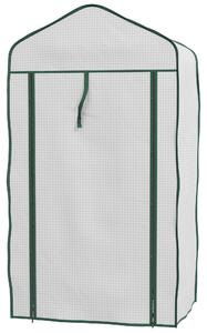 Mini Serra da Giardino con Copertura in PE 59x39x127cm 3 Ripiani e Porta Avvolgibile Bianco