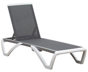 Lettino Prendisole con Schienale Reclinabile 195x67.5x33 cm Grigio e Bianco