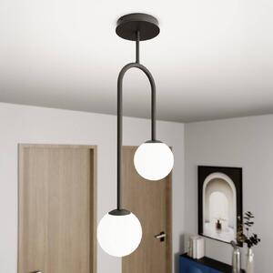 EMIBIG LIGHTING Plafoniera Atria, opale/nero, altezza 76 cm, metallo, a 2 luci
