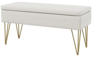 Panca Fondo Letto con Contenitore in Tessuto e Gambe in Acciaio 100x40x49cm Crema