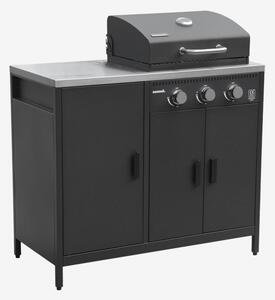 Modulo cucina da esterno in metallo con barbecue a gas a 3 bruciatori, Nero