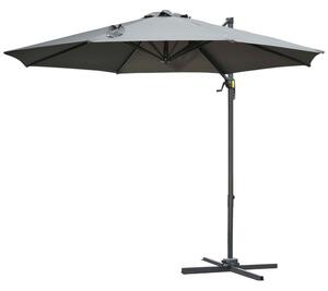 Ombrellone da Giardino Decentrato a Manovella e a 8 Stecche Ø2,95x2,5 m Grigio