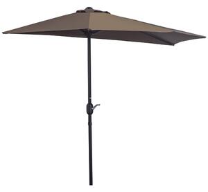 Mezzo Ombrellone da Giardino Mezzaluna 269x138x236 cm con Apertura a Manovella Caffè