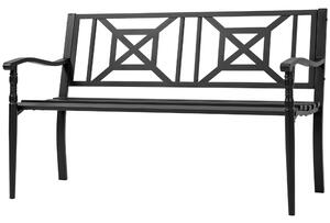 Panchina da Giardino in Acciaio a 2 Posti con Schienale Alto e Braccioli 128x62.5x81.5 cm Nero