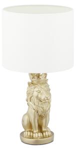 Lampada da tavolo Relaxdays "Leone", lampada da tavolo con paralume in tessuto, E27, elegante lampada da comodino, A x P: 47,5 x 25 cm, bianco/oro