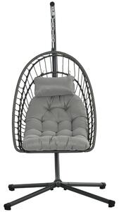 Dondolo Pensile da Giardino in Rattan PE con Cuscino Seduta Pieghevole e Struttura in Acciaio Grigio