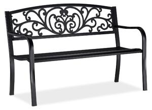 Panchina da giardino Relaxdays, comoda a due posti, con decorazioni vintage, per terrazza o balcone, A x L x P 86,5 x 127 x 60 cm, nera