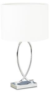 Lampada da tavolo Relaxdays, paralume in tessuto, struttura cromata, metallo, A x L x P: 51 x 28 x 28 cm, lampada da comodino, argento/bianco