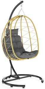 Dondolo Pensile da Giardino Pieghevole con Cuscini 102x102x195 cm in Acciaio e Rattan PE Nera Grigia e Beige