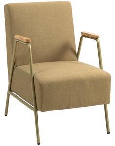 Poltrona Moderna per Soggiorno e Camera da Letto 62x81x92 cm in Tessuto Effetto Lino Marrone e Oro