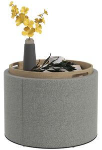 Pouf Contenitore Effetto Lino da 120 kg max 56x56x42 cm con Vassoio a Ribalta in MDF Grigio