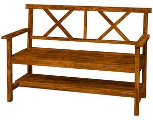 Panchina da Giardino 2 Posti in Legno con Ripiano e Braccioli 125x58x88cm Legno