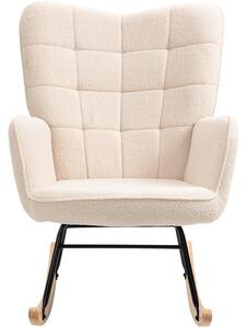 Poltrona a Dondolo Imbottita in Legno e Acciaio per Soggiorno e Camera da Letto 71x92x101 cm Beige