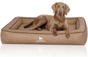 Knuffelwuff - Cuccia ortopedica per cani in ecopelle trapuntata al laser Montego 105 x 80 cm, color cammello