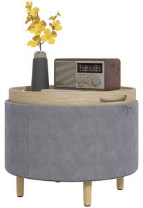Pouf Contenitore Vellutato da 120 kg max 56x56x42 cm con Vassoio a Ribalta in MDF e Rovere Grigio
