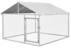 Recinto per Cani Taglia Media da Esterno 200x200x150 cm con Tetto Impermeabile Argento