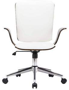 Sedia girevole da ufficio in Pelle finta bianca e legno curvato