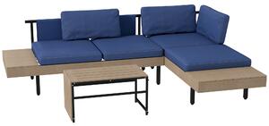 Set Salotto da Giardino Divano Angolare e Tavolino in Acciaio e HDPE con Cuscini Sfoderabili Blu