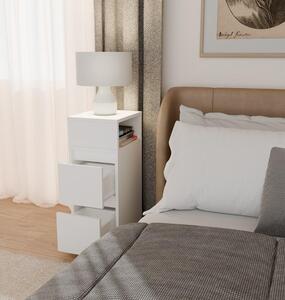 Comodino YORK, ripiano, 2 cassetti, camera da letto, BIANCO