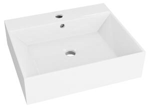 LAVITA Lavabo da appoggio Vista | Lavabo da appoggio rettangolare | Lavabo con troppopieno e foro per rubinetto | In porcellana di alta qualità | Lavabo | 51x43x14,5 cm | Bianco lucido