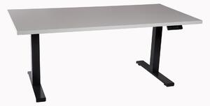 Scrivania da ufficio regolabile in altezza, colore nero, piano in melaminico color grigio chiaro, dimensioni 160x80 cm