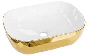 LAVITA Lavabo da appoggio Costa Oro/Bianco | Lavabo da appoggio rettangolare | Lavabo senza troppopieno e foro per rubinetto | In porcellana di alta qualità | Lavabo | 46x32,5x13,5 cm | Bianco/Oro