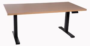 Scrivania da ufficio regolabile in altezza, colore nero. Piano in legno impiallacciato noce, resina melamminica, dimensioni 160x80 cm