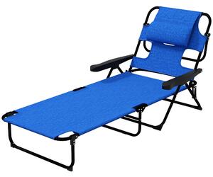 Lettino Prendisole da Giardino Pieghevole 72x194x31 cm in Acciaio e Tessuto a Rete Blu Scuro