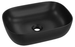LAVITA Lavabo da appoggio Costa Black | Lavabo da appoggio rettangolare | Lavabo senza troppopieno e foro rubinetto | In porcellana di alta qualità | Lavabo | 46x32,5x13,5 cm | Nero opaco