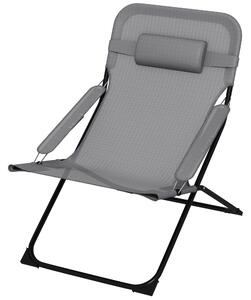 Sedia da Giardino Pieghevole e Reclinabile su 4 Livelli 69x91x96 cm in Acciaio e Poliestere Nera Grigia