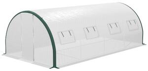 Serra a Tunnel 2 Ingressi 8 Finestre 6x3 m in PE Poliestere e Acciaio Zincato Bianco e Verde