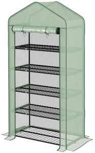 Serra a Casetta a 5 Livelli con Ingresso Avvolgibile 90x49x193 cm in Acciaio e Polietilene Verde