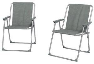 Set 2 Sedie da Giardino Pieghevoli con Braccioli e Seduta 53x54x76 cm in Tessuto Grigio