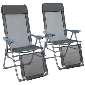 Set 2 Sdraio da Giardino Pieghevoli 63x81x108 cm con Poggiapiedi Grigio