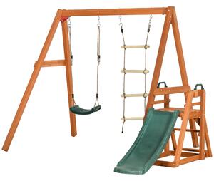 Set con Scivolo Altalena da Giardino e Scaletta a Corda per Bambini 261x269x228 cm in Legno