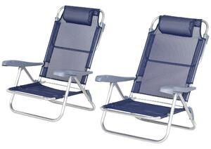 Set 2 Sedie da Pesca Pieghevoli e Reclinabili 6 Livelli 62x65x80 cm in Alluminio e Tessuto Blu Scuro