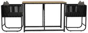 Set Tavolo e 2 Sedie da Giardino in Rattan e Legno Composito