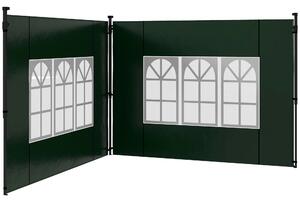 Set 2 Pareti Laterali per Gazebo 3x3m e 3x6m con Finestre 293x193 cm in PE e Plastica Verde