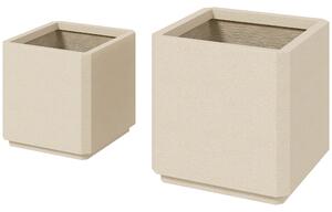 Set da 2 Vasi da Giardino Quadrati Impilabili per Esterno e Interno Beige