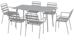 Set Tavolo e 6 Sedie Impilabili da Giardino in Acciaio Grigio Chiaro