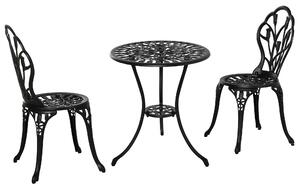 Set Tavolino e 2 Sedie da Giardino in Alluminio Nero