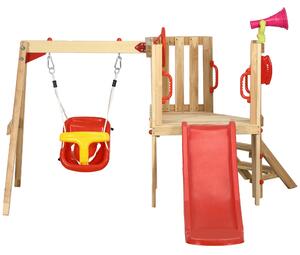Set con Scivolo e Altalena da Giardino per Bambini 170x200x118 cm in Legno e Plastica Rosso