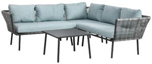Set Salotto da Giardino Divano Angolare e Tavolino da Caffè Nero Grigio e Blu