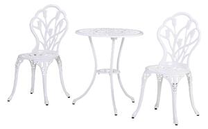 Set Tavolino e 2 Sedie da Giardino in Alluminio Bianco